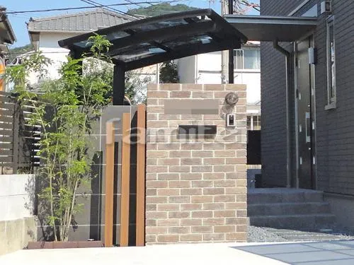 和歌山市 外構工事 新築ナチュラル オープン外構 門柱 角柱 カーポート 土間コンクリート サイクルポート