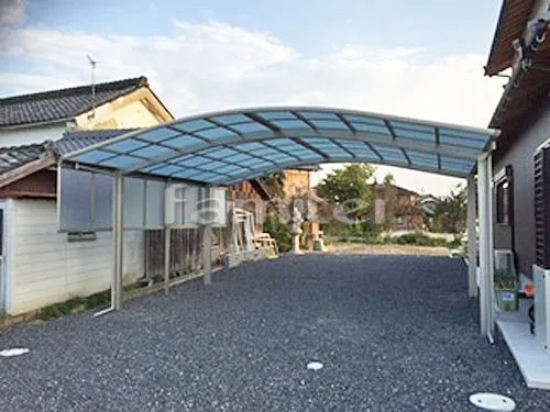 甲賀市 エクステリア工事 カーポート プライスポート 横2台用(ワイド ツイン) R型アール屋根 目隠しパネル(側面 サイド) 雨除け屋根 レギュラーテラス屋根 1階用 R型アール屋根