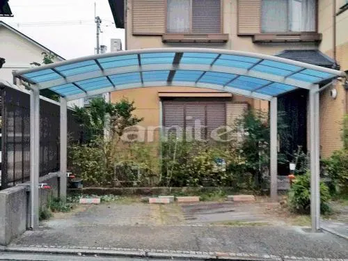 京田辺市 エクステリア工事 カーポート YKKAP レイナポートグラン 横2台用(ワイド ツイン) R型アール屋根
