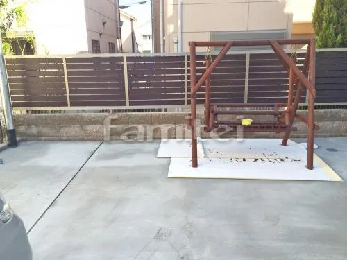 和泉市 リフォーム部分工事 タイルデッキ300角 木製調目隠しフェンス塀 LIXILリクシル セレビューRP3型 新日軽