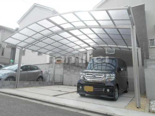 木津川市 エクステリア工事 カーポート YKKAP レイナポートグラン 横2台用(ワイド ツイン) R型アール屋根
