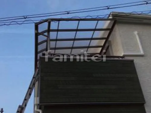 枚方市 エクステリア工事 カーポート プライスポートR 縦2台用(縦連棟) R型アール屋根 ベランダ屋根 レギュラーテラス屋根 2階用 R型アール屋根 物干し