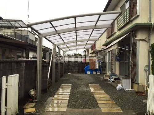奈良市 エクステリア工事 カーポート プライスポートR 縦2台用(縦連棟) R型アール屋根 水平式物干し