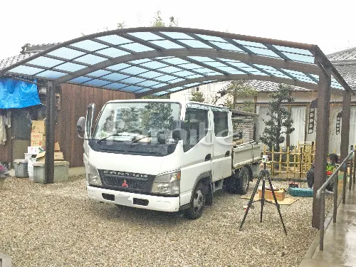 甲賀市 エクステリア工事 カーポート YKKAP レイナポートグラン 横2台用(ワイド ツイン) R型アール屋根