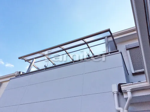 交野市 エクステリア工事 ベランダ屋根 レギュラーテラス屋根 2階用 R型アール屋根 物干し
