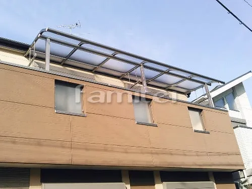 堺市南区 エクステリア工事 ベランダ屋根 レギュラーテラス屋根 2階用 R型アール屋根 物干し