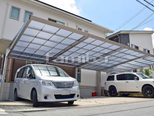 神戸市北区 エクステリア工事 カーポート 四国化成 マイポートNext 後柱仕様 ４台用 F型フラット屋根