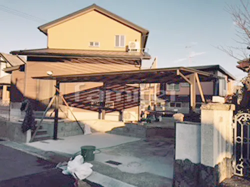 京田辺市 エクステリア工事 カーポート LIXILリクシル ネスカF 横2台用(ワイド ツイン) F型フラット屋根