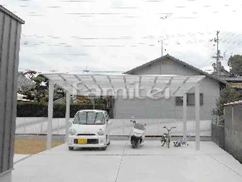 紀の川市 エクステリア工事 カーポート YKKAP エフルージュグラン 横2台用(ワイド ツイン) F型フラット屋根