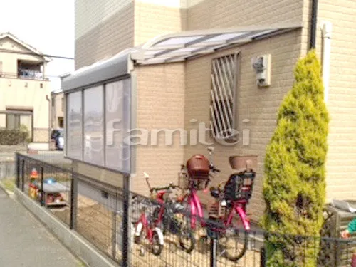 大和高田市 エクステリア工事 自転車バイク屋根 LIXILリクシル スピーネ 1階用 R型アール屋根 目隠しパネル(前面 正面) 駐輪場屋根