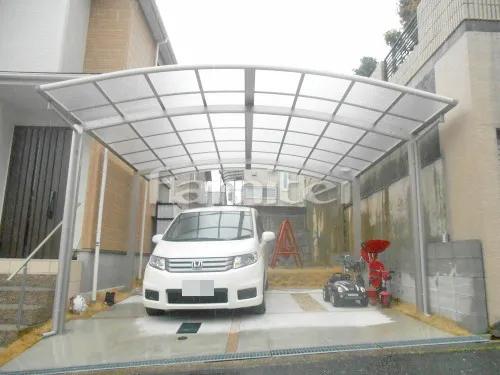 生駒市 エクステリア工事 カーポート プライスポート 横2台用(ワイド ツイン) R型アール屋根