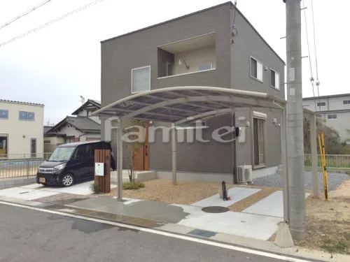 東近江市 エクステリア工事 カーポート YKKAP レイナポートグラン 横2台用(ワイド ツイン) R型アール屋根