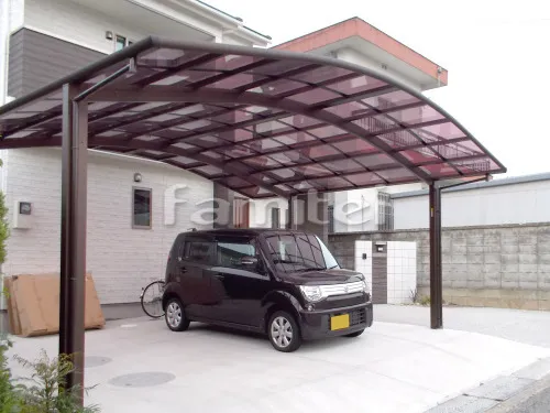 和泉市 新築シンプル オープン外構 アプローチ 門柱 カーポート 洗濯干し屋根