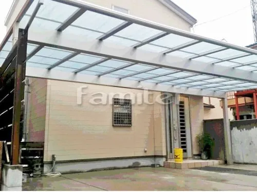 堺市堺区 エクステリア工事 カーポート YKKAP エフルージュグラン 横3台用(ワイド トリプル) F型フラット屋根