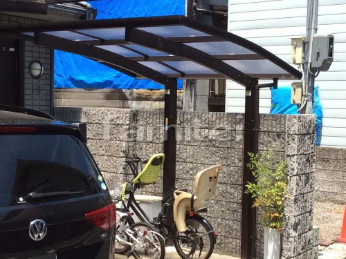 京都市北区 エクステリア工事 自転車バイク屋根 プライスポートミニ 駐輪場屋根 サイクルポート R型アール屋根