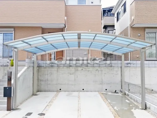 姫路市 エクステリア工事 カーポート YKKAP レイナポートグラン 横2台用(ワイド ツイン) R型アール屋根