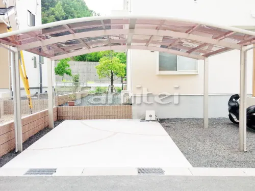 京田辺市 エクステリア工事 カーポート YKKAP レイナポートグラン 横2台用(ワイド ツイン) R型アール屋根