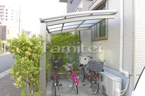 和歌山市 エクステリア工事 自転車バイク屋根 LIXILリクシル ネスカR R型アール屋根 サイクルポート 駐輪場屋根