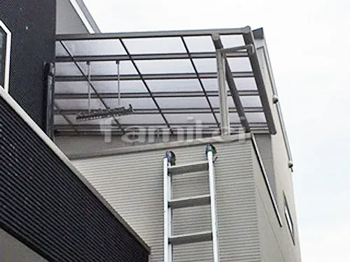 三田市 エクステリア工事 カーポート YKKAP レイナポートグラン 横2台用(ワイド ツイン) R型アール屋根 ベランダ屋根 フラットテラス屋根 2階用 F型 物干し