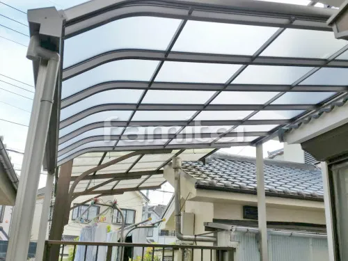 伊丹市 リフォーム庭園工事 雨除け屋根 レギュラーテラス屋根 1階用 R型アール屋根