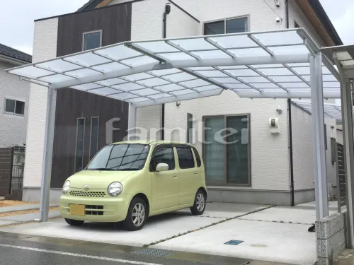 犬上郡多賀町 新築シンプル オープン外構 門柱 アプローチ カーポート 土間コンクリート フェンス テラス屋根