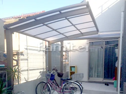 和泉市 エクステリア工事 自転車バイク屋根 LIXILリクシル ネスカR R型アール屋根 サイクルポート