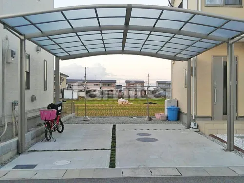 大和高田市 エクステリア工事 カーポート LIXILリクシル ネスカR 横2台用(ワイド ツイン) R型アール屋根