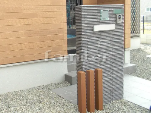 泉南市 新築シンプル オープン外構 玄関まわり アプローチ 門柱