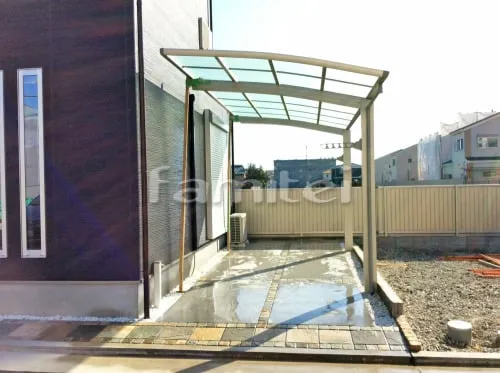 八尾市 エクステリア工事 カーポート YKKAP レイナポートグラン 1台用(単棟) R型アール屋根 水平式物干し