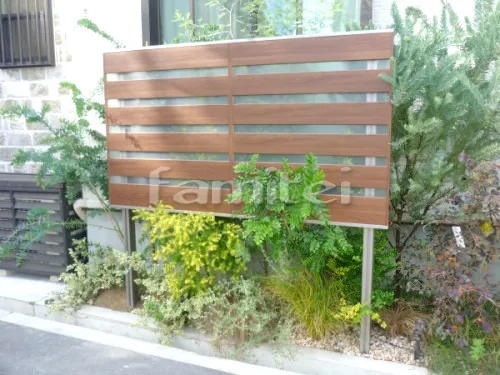 豊中市 エクステリア工事 木製調目隠しフェンス塀 LIXILリクシル ジオーナYP型