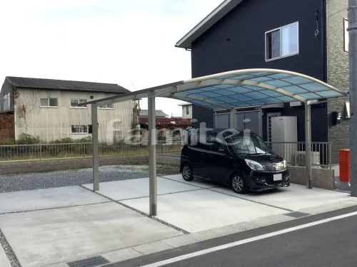 近江八幡市 新築ベーシック オープン外構 門柱 カーポート 土間コンクリート サンルーム