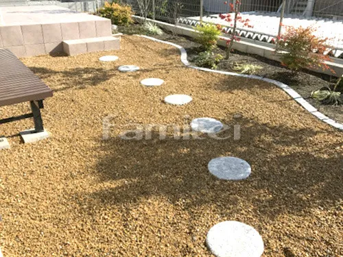 奈良市 リフォーム部分工事 お庭 赤ジャミ敷き 防草シート加工