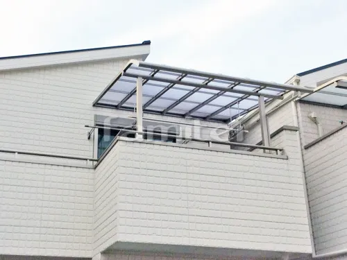 東大阪市 エクステリア工事 ベランダ屋根 レギュラーテラス屋根 2階用 R型アール屋根 物干し