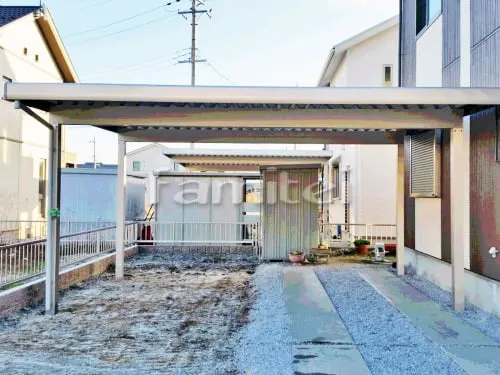 近江八幡市 エクステリア工事 積雪カーポート スノーポート50 折板屋根 横2台用(ワイド ツイン) F型フラット屋根