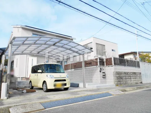 生駒市 エクステリア工事 カーポート プライスポート 横2台用(ワイド ツイン) R型アール屋根
