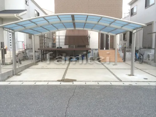 神戸市北区 エクステリア工事 カーポート プライスポート 横2台用(ワイド ツイン) R型アール屋根