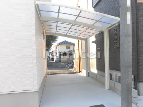 尼崎市 新築シンプル オープン外構 ポーチ 門柱 カーポート 土間コンクリート ベランダ屋根