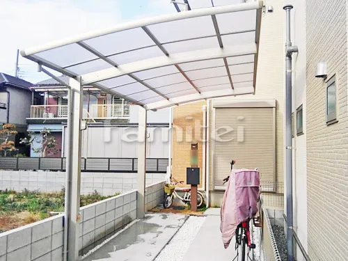 大阪市平野区 エクステリア工事 カーポート プライスポート 1台用(単棟) R型アール屋根 水平式物干し