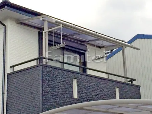 南あわじ市 エクステリア工事 カーポート YKKAP レイナポートグラン 横2台用(ワイド ツイン) R型アール屋根 ベランダ屋根 レギュラーテラス屋根 2階用 R型アール屋根