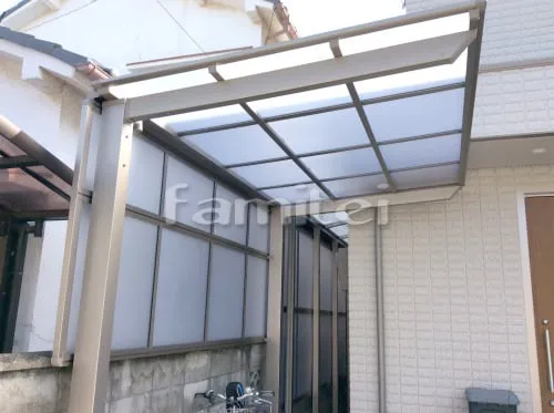 和歌山市 新築ナチュラル オープン外構 門柱 カーポート アプローチ 土間コンクリート テラス屋根 サイクルポート