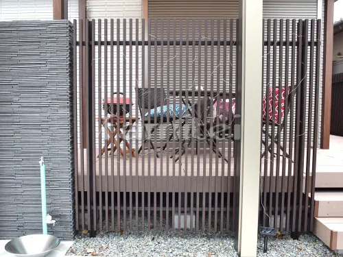 堺市東区 新築ハイクラス オープン外構 ライティング 門柱 アプローチ カーポート テラス屋根 植栽 ライトアップ