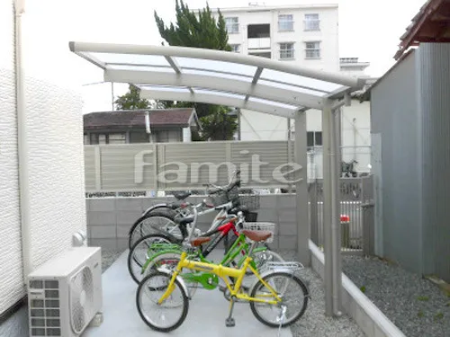 和歌山市 エクステリア工事 自転車バイク屋根 YKKAP レイナポートグランミニ 駐輪場屋根 サイクルポート R型アール屋根