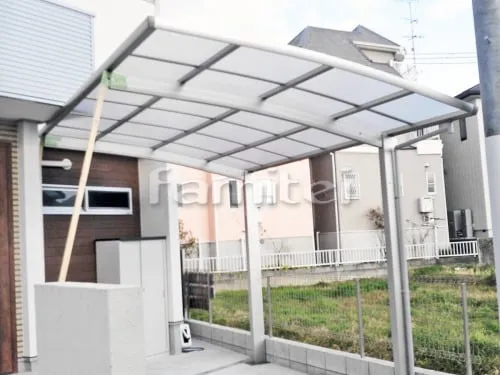 交野市 エクステリア工事 カーポート YKKAP レイナポートグラン 1台用(単棟) R型アール屋根