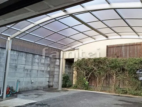 京都市右京区 エクステリア工事 カーポート プライスポート 横2台用(ワイド ツイン) R型アール屋根