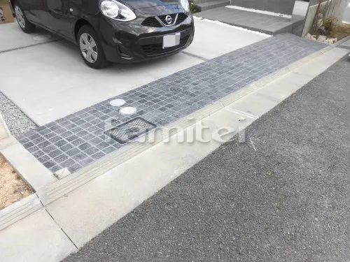 宝塚市 新築シンプル オープン外構 アプローチ 門柱 カーポート 土間コンクリート