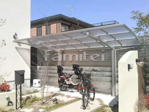 香芝市 エクステリア工事 自転車バイク屋根 プライスポート カーポート1台用(単棟) R型アール屋根 駐輪場屋根