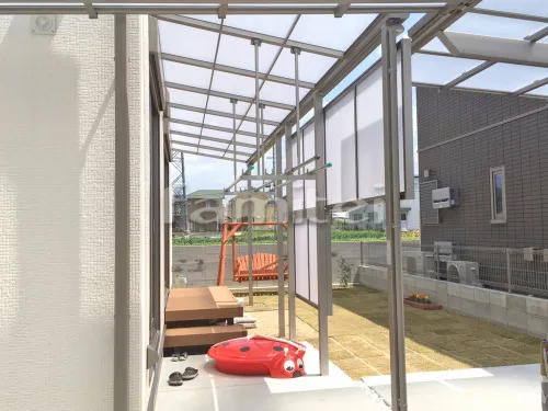 海南市 新築シンプル オープン外構 門柱 アプローチ カーポート 土間コンクリート テラス屋根