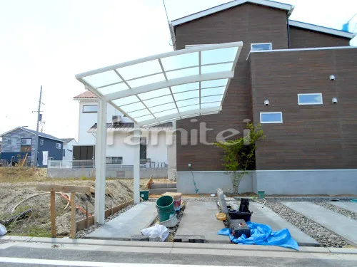 木津川市 エクステリア工事 カーポート LIXILリクシル ネスカR 1台用(単棟) R型アール屋根