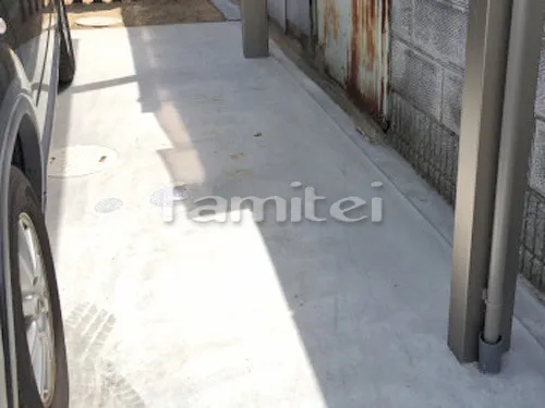 八尾市 外構工事 木製調デザインアルミ角柱 プランパーツ 目隠し 駐車場ガレージ床 土間コンクリート