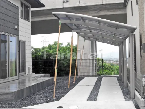 京田辺市 エクステリア工事 カーポート LIXILリクシル ネスカR 縦2台用(縦連棟) R型アール屋根